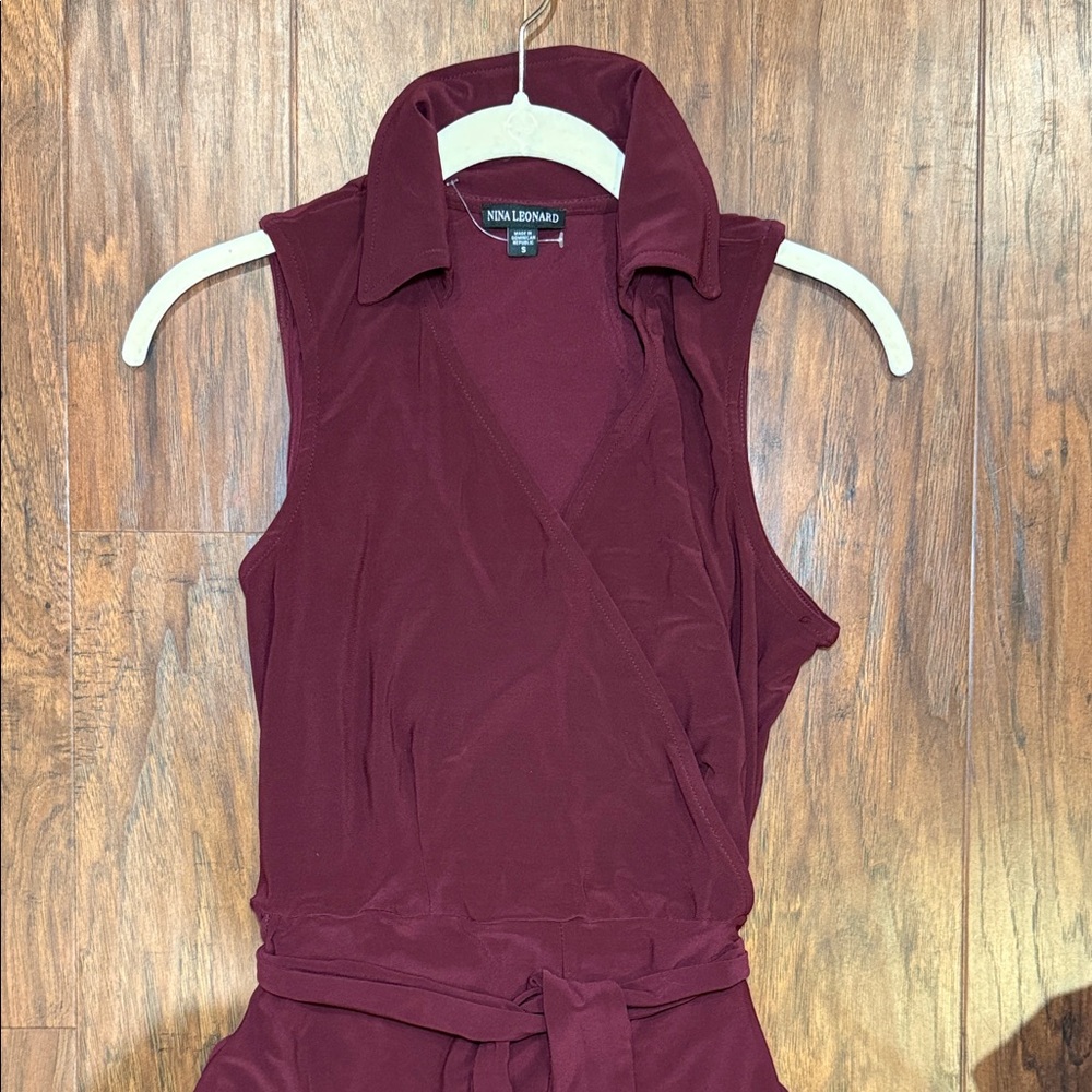 Nina Leonard Deep Red Sleeveless Wrap Dress